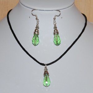 Green Crystal Glass Necklace and Earring Set,Green Necklace Earrings,Candy Color